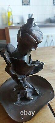 Jolie statue bronze, Femme Fleur, Henri GODET (1863-1937), art deco