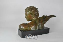 Kéléty, Buste De Jean Mermoz En Bronze, Signé, Art Déco, 20eme Siècle