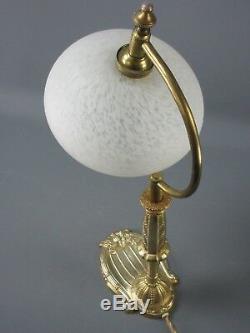 LAMPE CHEVET VIDE-POCHE BRONZE ART DECO TULIPE PTE DE VERRE SCHNEIDER H 38 cm