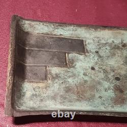 LOYS PLATEAU VIDE POCHE EN BRONZE géométrique signé LOYS, ART DÉCO 1930