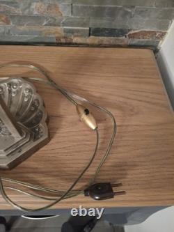 Lampe Art Deco Bronze Argenté + Pate Verre Pressé Degue. Lamp French