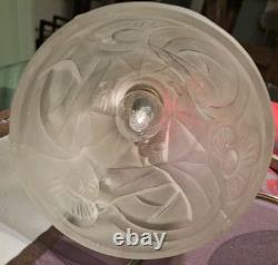 Lampe Art Deco Bronze Argenté + Pate Verre Pressé Degue. Lamp French