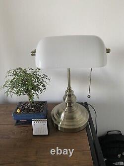 Lampe De Bureau Banquier Ancien Bronze Notaire Art Deco Opaline Verte Vintage