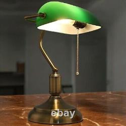 Lampe De Bureau Banquier Ancien Bronze Notaire Art Deco Opaline Verte Vintage