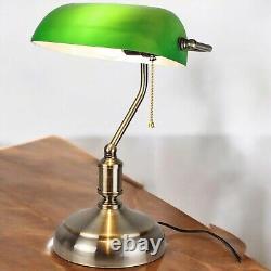 Lampe De Bureau Banquier Ancien Bronze Notaire Art Deco Opaline Verte Vintage