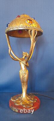 Lampe Lucien Alliot art nouveau en bronze doré vers 1920