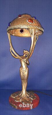Lampe Lucien Alliot art nouveau en bronze doré vers 1920
