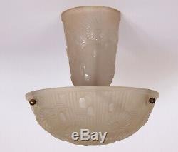 Lampe ou lustre art deco verre presse moule 1930 monture bronze