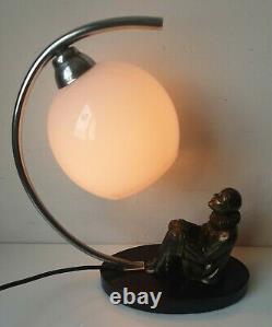 Lampe table regule pierrot Lune verre bronze marbre luminaire light vintage