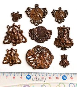 Lot Ancien Ornement medaille bijoux Art deco Nouveau antique ornament plaquette