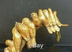 Louis Carvin Sculpture Bronze Dore 10 Oiseaux Sur Branche Art Deco 1930