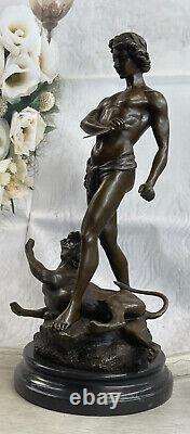 Louis (Loys) Potet Bronze Homme Lion Art Déco Figurine Mythique Statue
