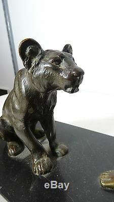 Louis RICHE élégante aux lionnes Sculpture bronze Art Deco antike Skulptur