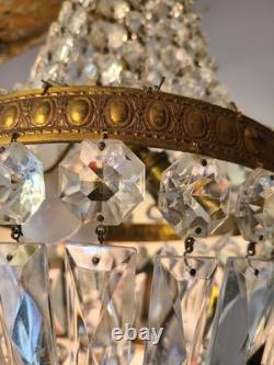 Lustre Montgolfière Ancien Bronze & Cristal Années 1920 1930 France