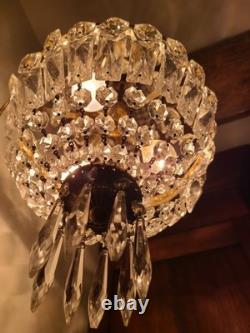 Lustre Montgolfière Ancien Bronze & Cristal Années 1920 1930 France
