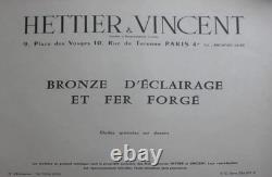 Lustre art deco bronze Hettier Vincent tulipe signée Lorrain Nancy French Lamp