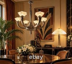 Lustre art deco bronze Hettier Vincent tulipe signée Lorrain Nancy French Lamp