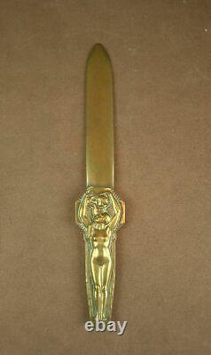 MAGNIF COUPE PAPIER EN BRONZE ART DECO FEMME NUE Lucien BAZOR (1889-1974)