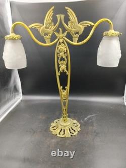 MULLER FRERES? ART DECO Lampe double BRONZE 1925/30