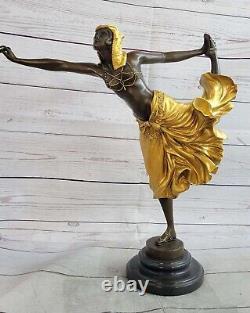 Main Fabriqué Art Déco Sexy Femelle Danseuse Véritable Bronze Sculpture Figurine