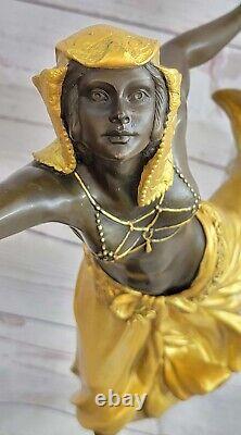 Main Fabriqué Art Déco Sexy Femelle Danseuse Véritable Bronze Sculpture Figurine