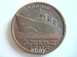 Médaille BRONZE art déco 68mm Paquebot NORMANDIE CGT par VERNON 1935