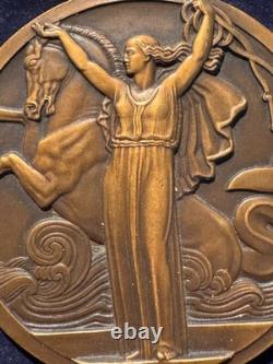 Médaille bronze Art Déco LE NORMANDIE & Le Havre New York 1935 VERNON