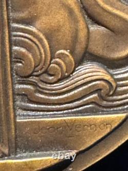Médaille bronze Art Déco LE NORMANDIE & Le Havre New York 1935 VERNON