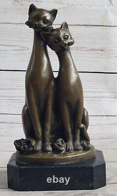 Miguel Lopez Signée Bronze Chat Sculpture Statue Art Déco Milieu Du Siècle Ouvre