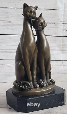 Miguel Lopez Signée Bronze Chat Sculpture Statue Art Déco Milieu Du Siècle Ouvre