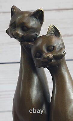 Miguel Lopez Signée Bronze Chat Sculpture Statue Art Déco Milieu Du Siècle Ouvre