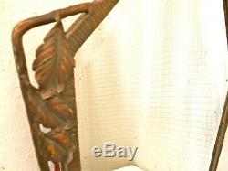 Miroir art-déco fer-forgé martelé, patine bronze. Style Edgar Brandt H 60 cm