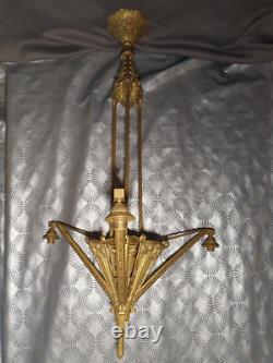 Monture de lustre art déco 1920 P. GILLES en bronze doré (lampe applique tulipe)