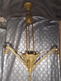 Monture de lustre art déco 1920 P. GILLES en bronze doré (lampe applique tulipe)