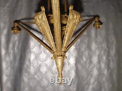 Monture de lustre art déco 1920 P. GILLES en bronze doré (lampe applique tulipe)