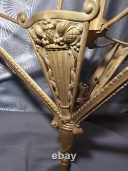 Monture de lustre art déco 1920 P. GILLES en bronze doré (lampe applique tulipe)