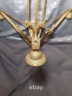 Monture de lustre art déco 1920 P. GILLES en bronze doré (lampe applique tulipe)