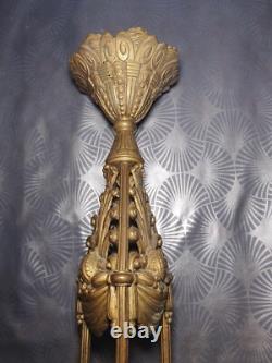 Monture de lustre art déco 1920 P. GILLES en bronze doré (lampe applique tulipe)