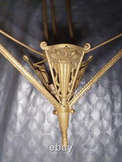 Monture de lustre art déco 1920 P. GILLES en bronze doré (lampe applique tulipe)