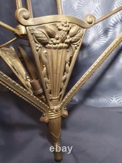 Monture de lustre art déco 1920 P. GILLES en bronze doré (lampe applique tulipe)