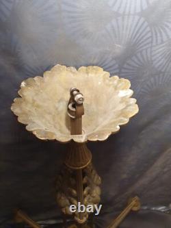 Monture de lustre art déco 1920 P. GILLES en bronze doré (lampe applique tulipe)