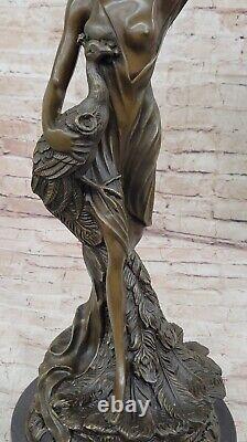 Moreau's Vénus Et Paon Véritable Bronze Art Déco Sculpture Cadeau