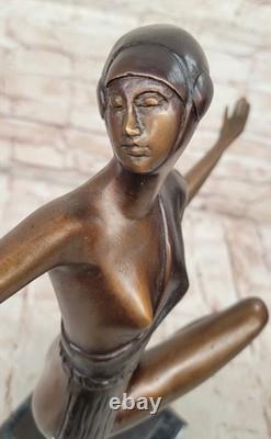 Musée Qualité Bronze Sculpture Signée Collett Danseuse Art Déco Figurine Statue