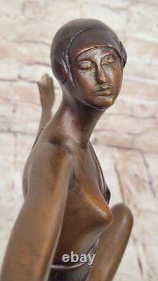 Musée Qualité Bronze Sculpture Signée Collett Danseuse Art Déco Figurine Statue