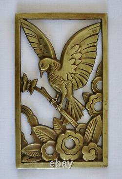 OISEAU & PAPILLON, 2 plaques en bronze, ornement, ameublement, fleurs, art déco