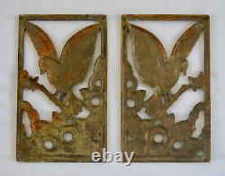 OISEAU & PAPILLON, 2 plaques en bronze, ornement, ameublement, fleurs, art déco