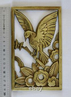 OISEAU & PAPILLON, 2 plaques en bronze, ornement, ameublement, fleurs, art déco