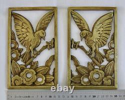 OISEAU & PAPILLON, 2 plaques en bronze, ornement, ameublement, fleurs, art déco