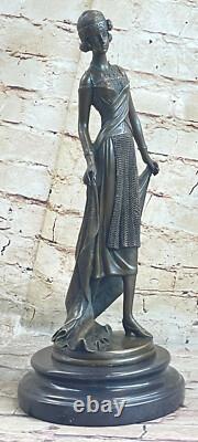 Original Français Art Déco Marron Patine Bronze Sculpture Dansant Flapper Fille