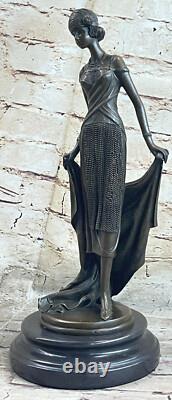 Original Français Art Déco Marron Patine Bronze Sculpture Dansant Flapper Fille